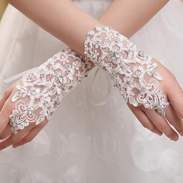  Wrist Length Fingerless Glove Tulle Bridal Gloves Party/ Evening Gloves Spring Summer Fall Winter Rhinestone lace