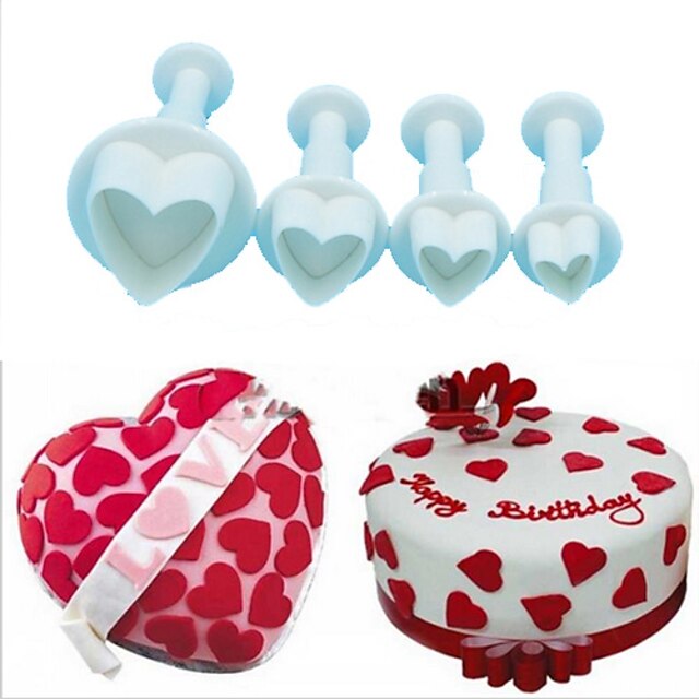  Love Heart Plunger Cutter Mold Sugarcraft Fondant Biscuit Moulds Cake Decorating Tool Random Color,Set of 4