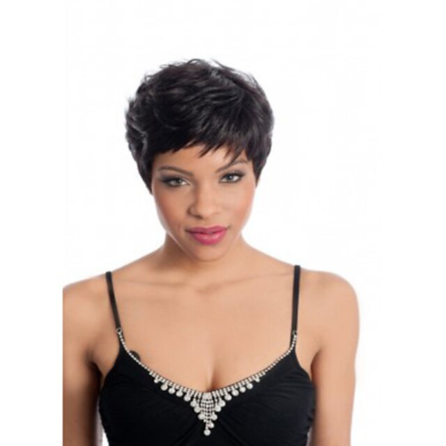  Synthetic Wig Straight Kardashian Straight Pixie Cut With Bangs Wig Short Black#1B Synthetic Hair 6 inch Women's Black hairjoy