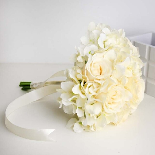  Artificial Wedding Flowers Whtie Roses and Hydrangea Bouquets