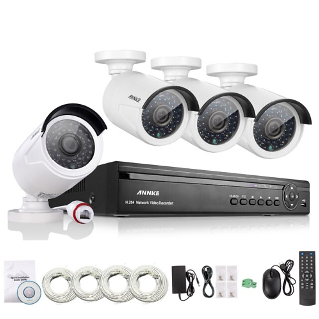  Annke® 4CH HD 1.3 MP 960P NVR POE Security IP Camera Kit System Home Network Outdoor Cctv System