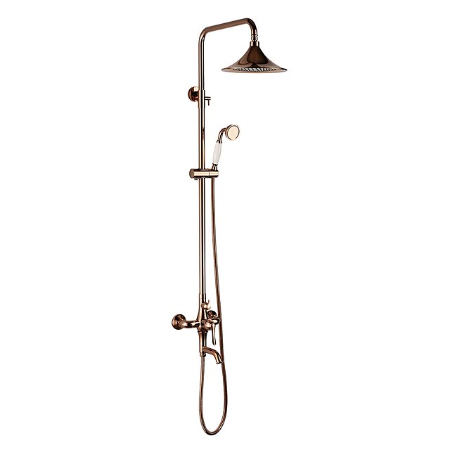  Shower System Set - Rainfall Antique Rose Gold Wall Mounted Ceramic Valve Bath Shower Mixer Taps / Brass / Two Handles Three Holes