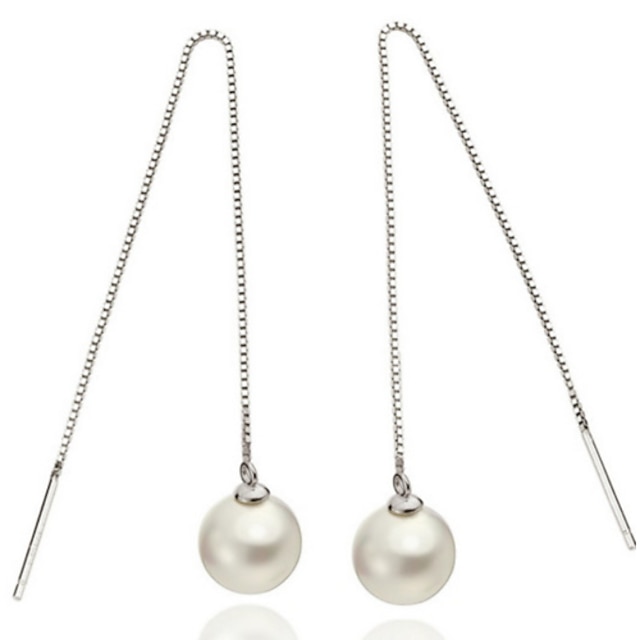  Dame Dråbeøreringe - Perle, Sølv Mode Hvid Til Daglig