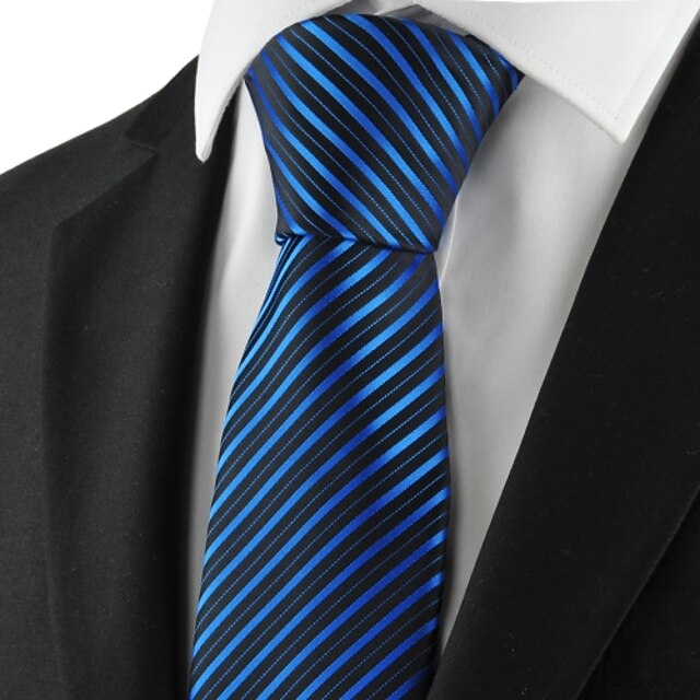  Corbata(Negro / Azul,Poliéster)-A Rayas