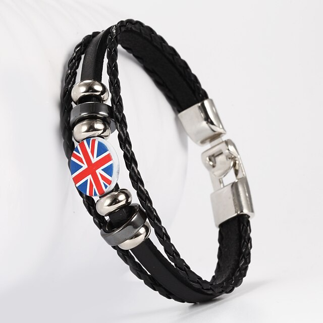  צמידי עור דגל ג 'ון האיחוד תכשיטים פטריוטים בריטי עור צמיד תכשיטים שחור / חום עבור חתונה יומי קזו'אל