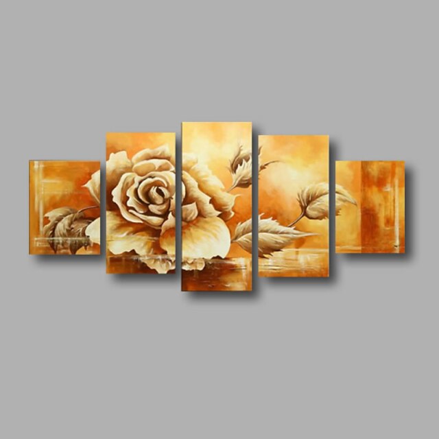  Oil Painting Hand Painted - Floral / Botanical Modern Canvas Five Panels