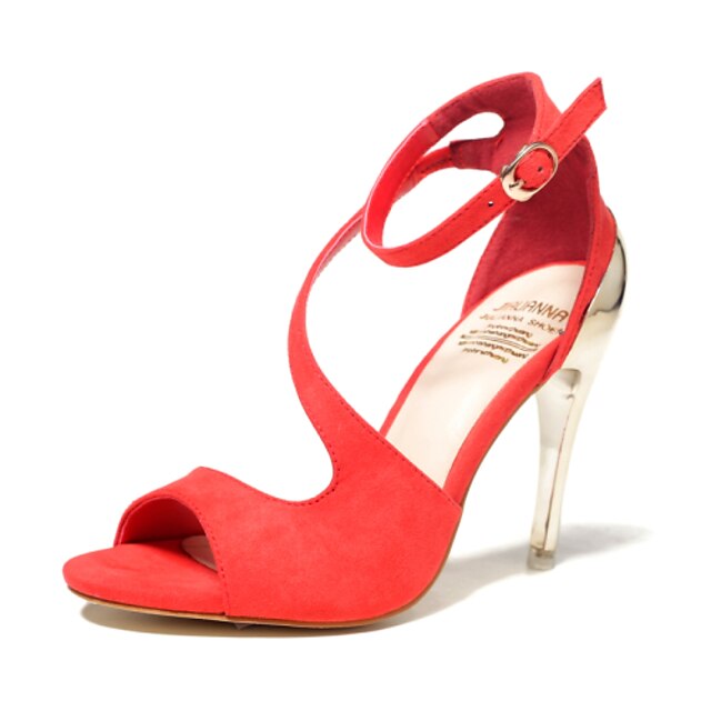  Women's Suede Summer Stiletto Heel Buckle Black / Red