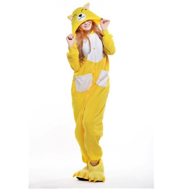  Adults' Kigurumi Pajamas Fox Animal Onesie Pajamas Polar Fleece Yellow Cosplay For Men and Women Animal Sleepwear Cartoon Festival / Holiday Costumes / Leotard / Onesie / Leotard / Onesie
