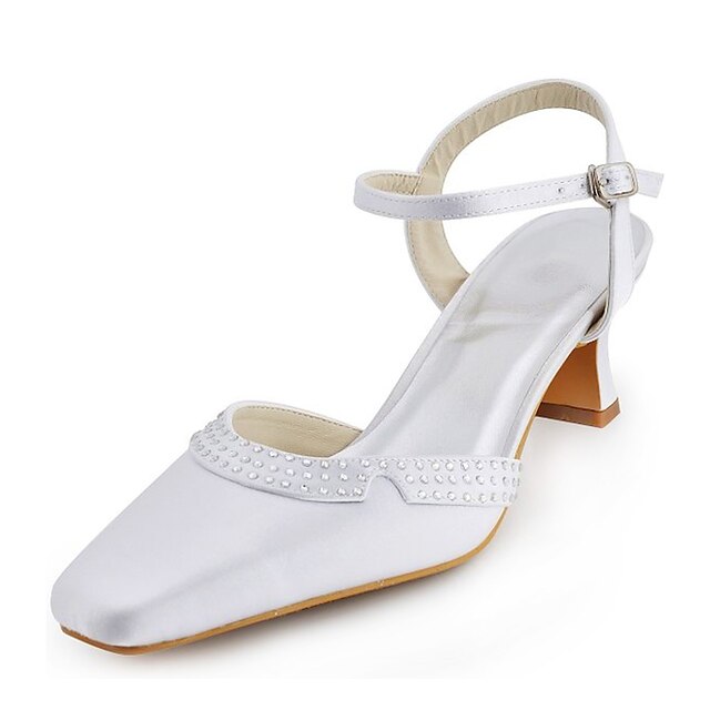  Women's Wedding Dress Party & Evening Summer Crystal Buckle Chunky Heel Elastic Fabric Silver White Ivory