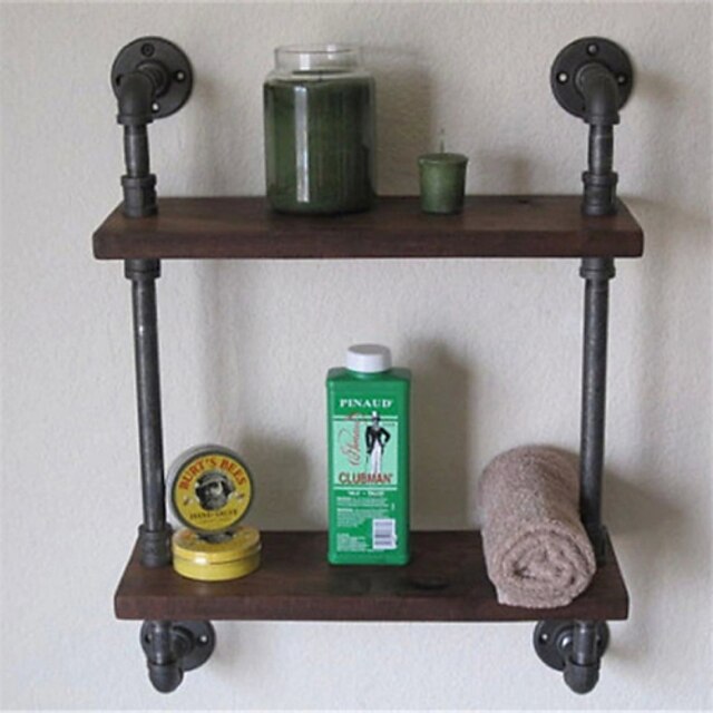  Vintage Wrought Iron Pipe Double Tier Metal Bathroom Shelf Para Banheiro Bath Shelves Bathroom Accessories 1pc Z52