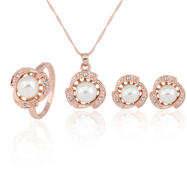 Women's Jewelry Set Party Work Fashion Party Special Occasion Anniversary Birthday Gift Pearl Rose Gold Necklace Earrings Ring