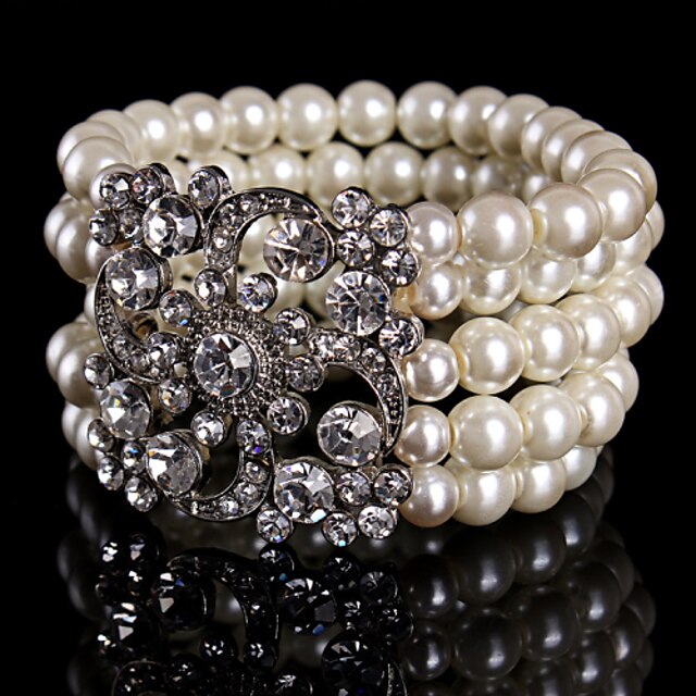  Ivory Chain Strand Round Bangles Imitation Pearl Bracelet Jewelry Silver For Wedding Party Special Occasion Birthday Engagement