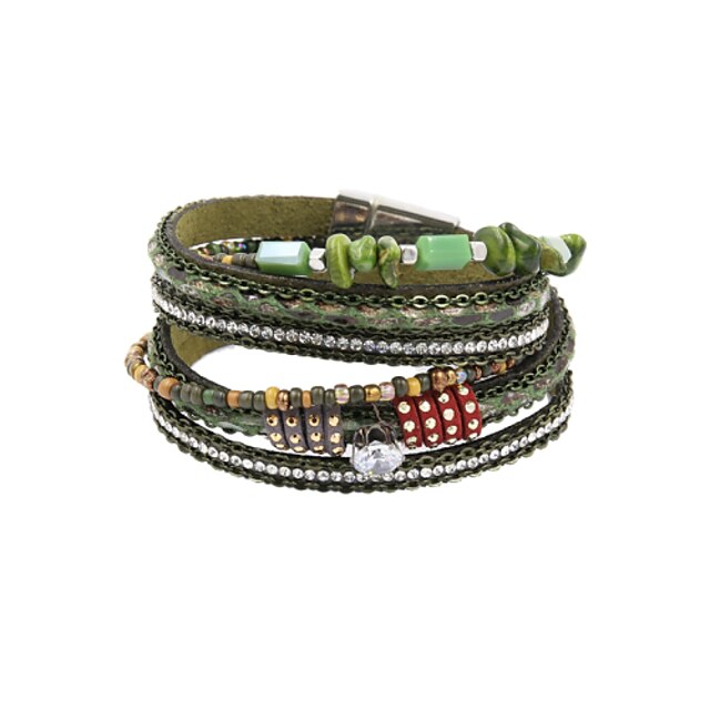 Women's Wrap Bracelet Leather Bracelet Beads Luxury Leather Bracelet Jewelry Green For Wedding Party Daily Casual Sports / Imitation Diamond / Rhinestone