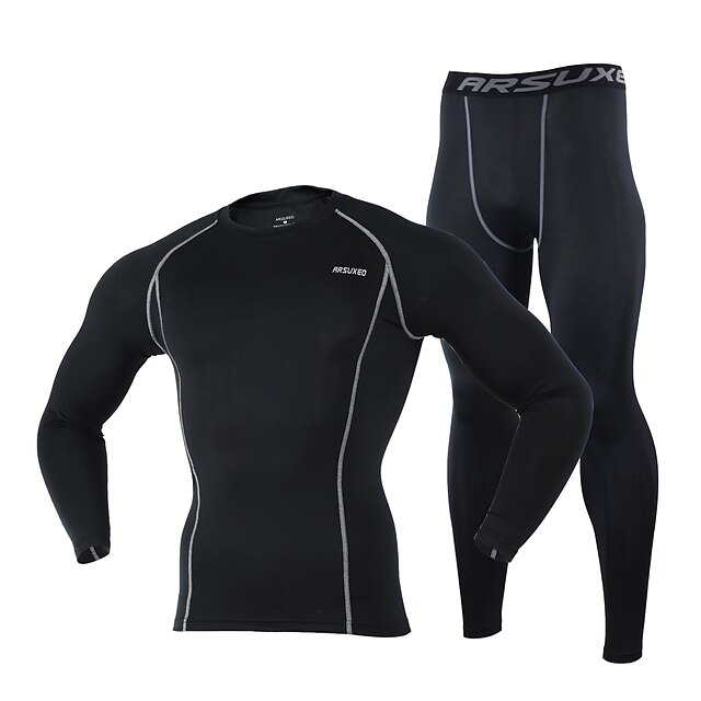  Arsuxeo Homens Manga Longa Segunda Pele para Ciclismo Cinzento Verde Claro Azul Marinho Escuro Moto Meia-calça Térmico / Quente Respirável Secagem Rápida Inverno Esportes Elastano Ciclismo de