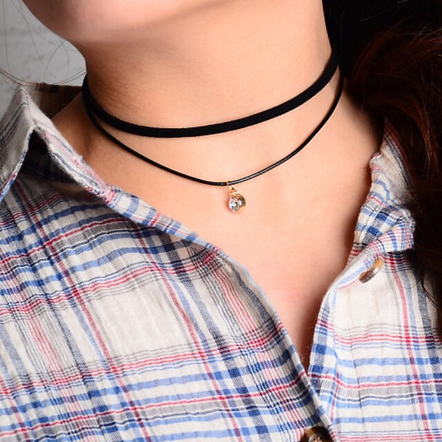 Women's Crystal Pendant Necklace Tattoo Choker Necklace Ladies Tattoo Style European Simple Style Fabric Black Necklace Jewelry For Party Casual Daily