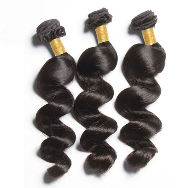  3 Bundles Peruvian Hair Loose Wave Natural Color Hair Weaves / Hair Bulk Human Hair Weaves Human Hair Extensions
