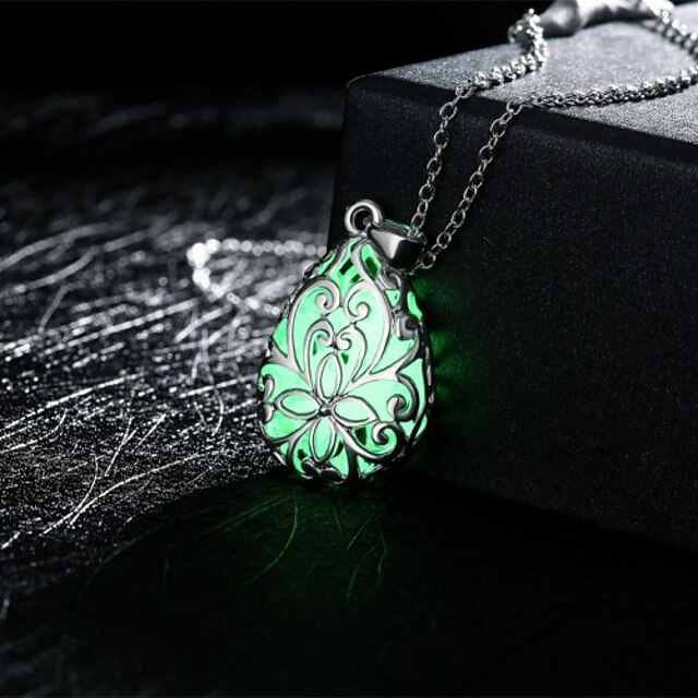  Women's Pendant Necklace Drop Flower Magic Ladies Carved Luminous Alloy Blue Green Light Blue Necklace Jewelry For Wedding Party Daily Casual Sports