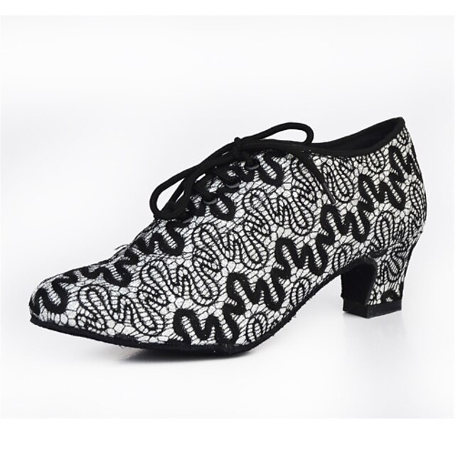 Mulheres Sapatos de Dança Latina / Sapatos de Dança Moderna Tecido Sandália Cadarço Salto Robusto Personalizável Sapatos de Dança Preto e