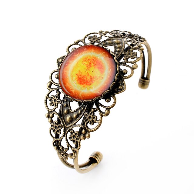  Lureme® Vintage Jewelry Time Gem Series Bright Sun Antique Bronze Hollow Flower Open Bangle Bracelet for Women