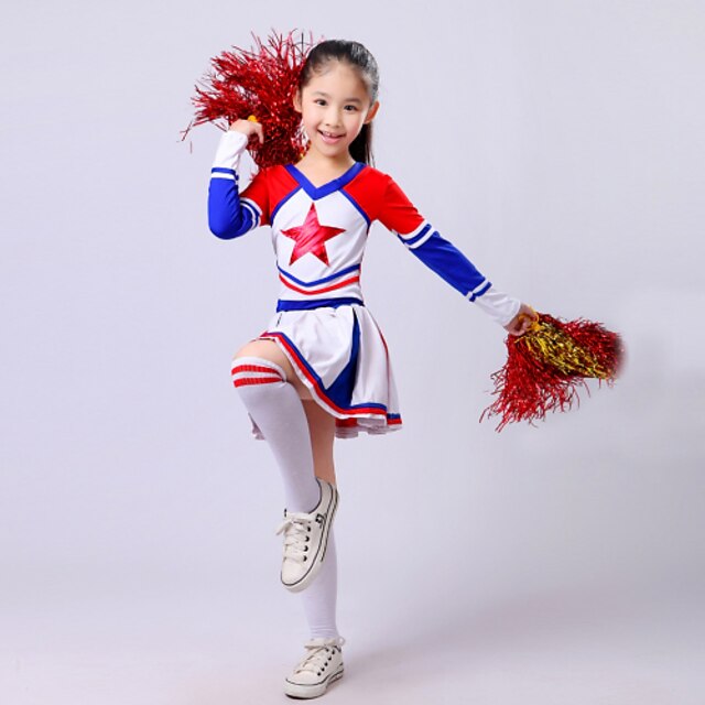 Cheerleader-Kostüme oben Rüschen Leistung Langarm Hoch Polyester
