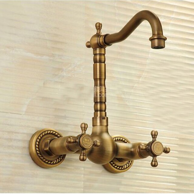  Bathroom Sink Faucet - Wall Mount / Centerset Antique Brass Centerset Two Handles Two HolesBath Taps