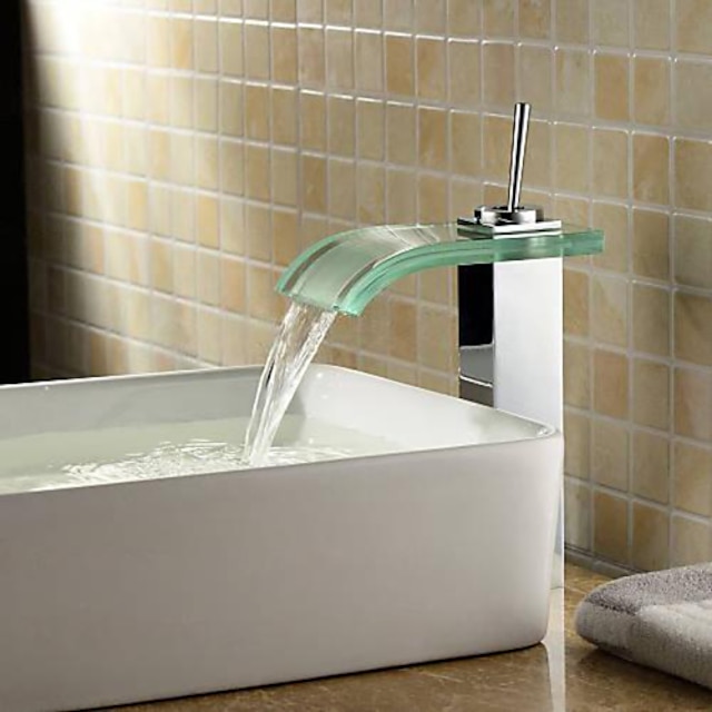 ברז אמבטיה, מפל כרום כלי ידית אחת ברזי אמבטיה עם חור אחד עם מתג מים חמים וקרים