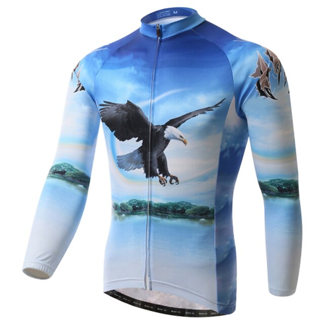  XINTOWN Men's Long Sleeve Cycling Jersey - Blue Bike Jersey Breathable Quick Dry Ultraviolet Resistant Winter Sports Elastane Fashion Clothing Apparel / Stretchy