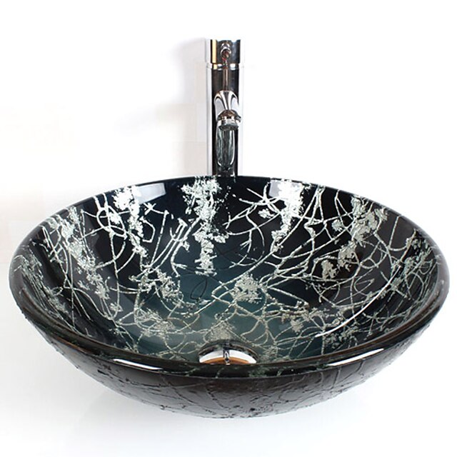  כיור אמבטיה / ברז אמבטיה / טבעת הצבה לאמבטיה עכשווי - זכוכית מחוסמת עגול Vessel Sink
