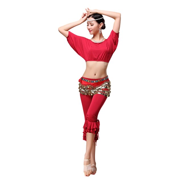  Belly Dance Outfits Women's Training Modal Gold Coin / Ruffles Short Sleeves Dropped Top