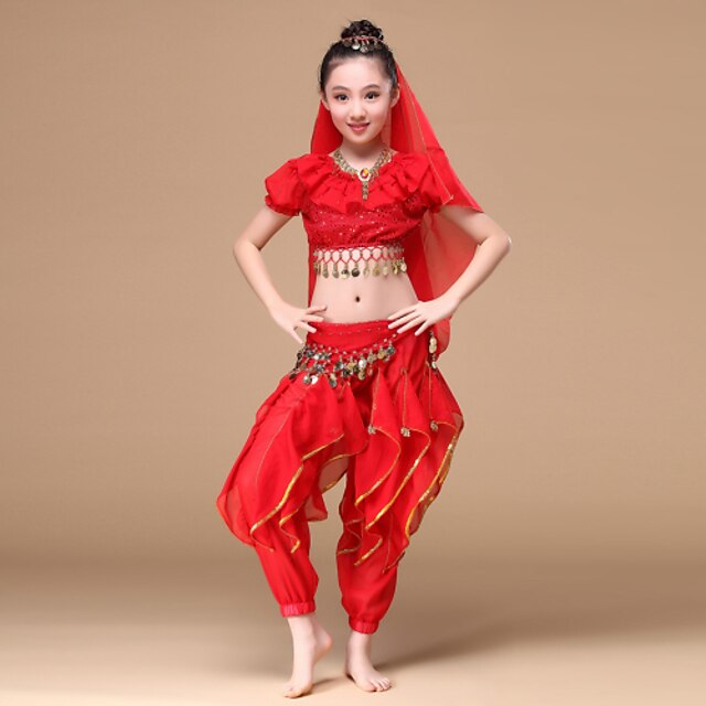  Belly dance/Indian dance Outfits Children's Performance Chiffon Gold Coins / 5 Pieces Fuchsia / Red / Yellow