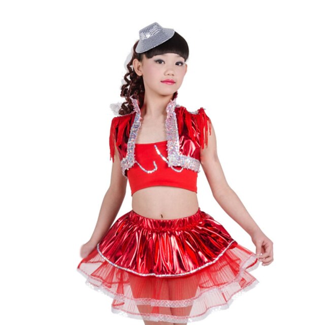  Jazz Outfits Performance Spandex Sequin / Tassel Sleeveless High Vest / Top / Skirt
