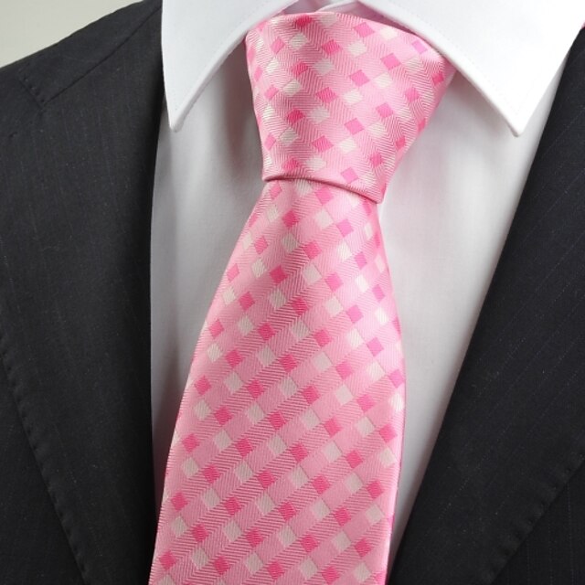  Pink White  Check Classic Men' Tie Necktie Wedding Party Holiday Gift KT0042