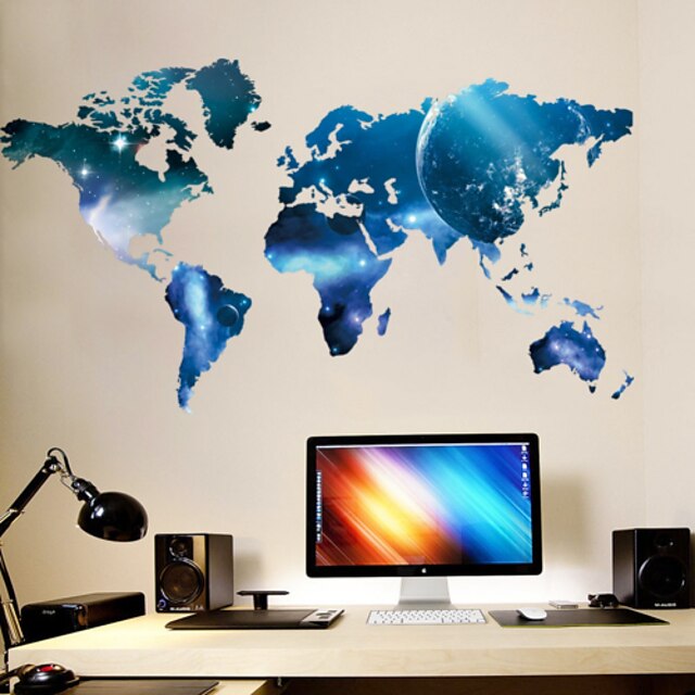  Exquisite Fashion Blue World Map PVC Wall Sticker Wall Decals with Transfer Film