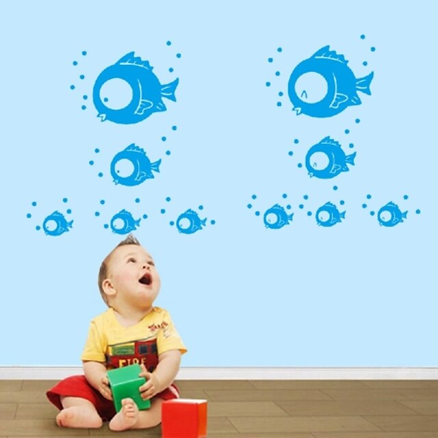  Cartoon Cute Nursery Daycare Baby Room Home Decoration Vinyl Wall Art Poster Wall Stickers Blue Sea Fish Doug