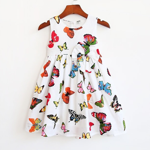  Girls' Sleeveless Floral 3D Printed Graphic Dresses Bow Cotton Dress Summer Spring Casual Daily