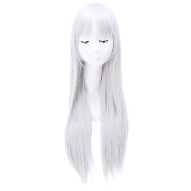  valkoinen peruukki synteettinen peruukki cosplay peruukki suora kardashian suora otsatukka peruukki pitkät valkoiset synteettiset hiukset 24 tuuman naisten valkoinen halloween peruukki