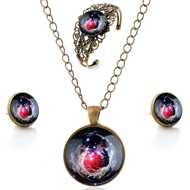  Lureme® Time Gem Series Vintage Bright Sky Pendant Necklace Stud Earrings Hollow Flower Bangle Jewelry Sets