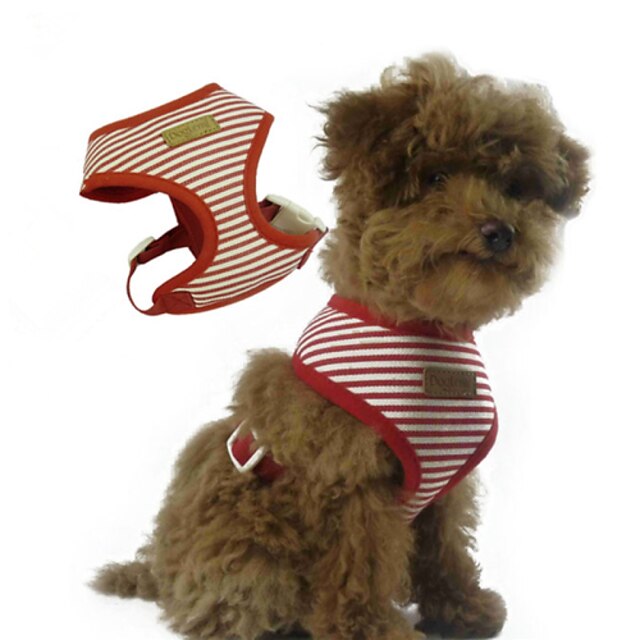  Dog Harness Adjustable / Retractable Stripes Fabric Red Blue