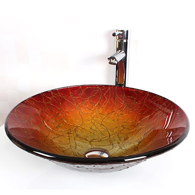  Waschbecken für Badezimmer / Armatur für Badezimmer / Einbauring für Badezimmer Moderne - Hartglas Rundförmig Vessel Sink