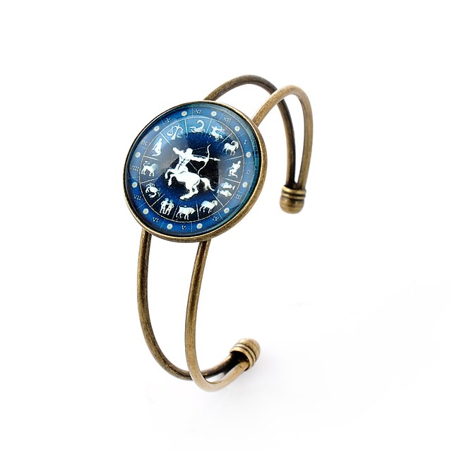  Lureme® Time Gem The Zodiac Series Sagittarius Disc Cuff Bangle Bracelet for Women and Girl