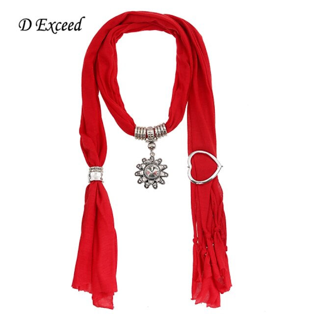  D Exceed ot Sale Bohemia Red Scarf Necklace with Sunflower Tassels Pendant for Women Elegant Scarves