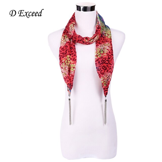  D Exceed Jewelry Scarves 7 Colors Print Leopard Fashion Chiffon Scarf Necklaces For Women / Lady's With Long Tassels