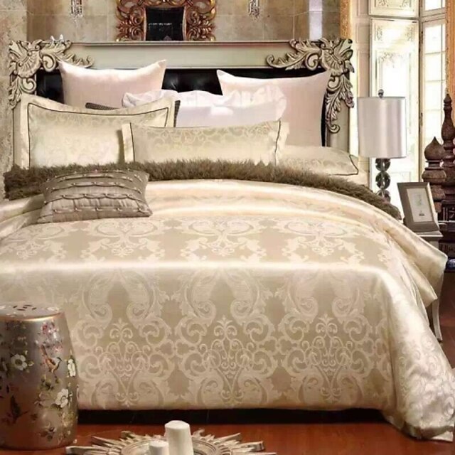  Luxury Jacquard Silk Cotton King Queen Size 4pcs Bedding Set Pillowcase Duvet CoverHome Textiles Quilt Cover Flat Sheet