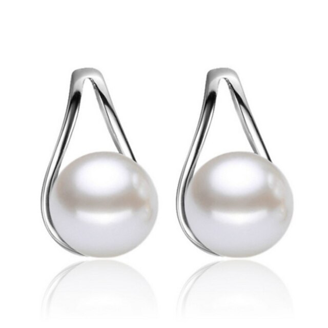  Women's Stud Earrings - Pearl, Silver White For
