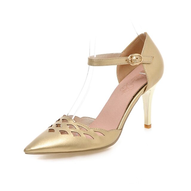  Feminino Sapatos Courino Verão Salto Agulha Presilha Para Casual Prata Dourado