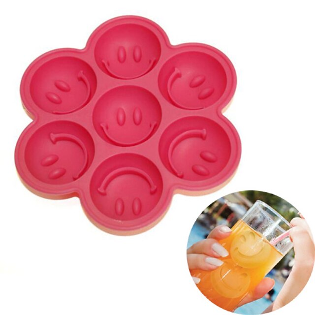  Flexible Cute Smiling Face Design 7-Grid Ice Cube Tray Mould for Your Summer(Random Color)