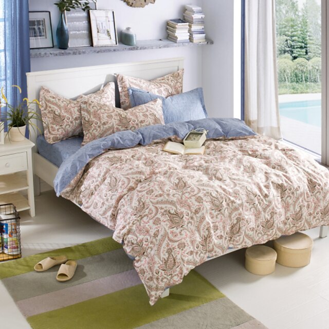  Duvet Cover Sets Floral Cotton Reactive Print 4 Piece / twin size include: 1 bed sheet  1 duvet cover and 1pillowcase, the other sizes includes : 1 bed sheet  1 duvet cover and 2 pillowcases