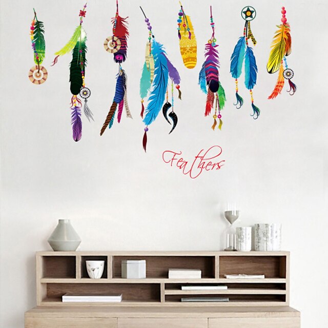  Wall Stickers Wall Decals, Fashion Colorful Fantasy Feather PVC Wall Sticker
