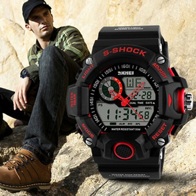  SKMEI Pánské Sportovní hodinky Digitální Silikon Černá 30 m Voděodolné Analog - Digitál Přívěšky - Červená Zelená Modrá