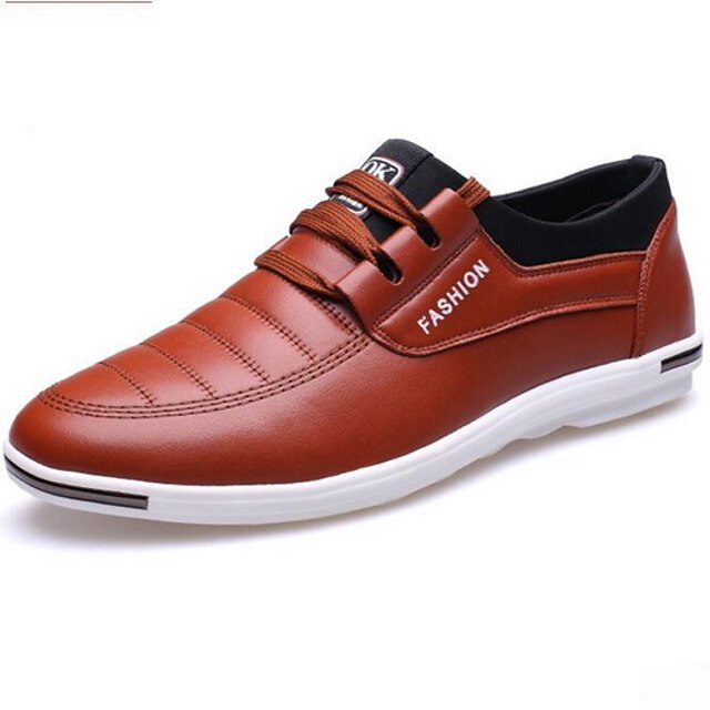  Men's Flat Heel Casual Leather Spring Fall Black / Red / Brown